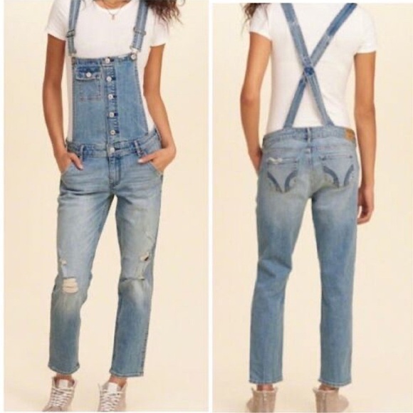 Hollister Overalls M Denim Distressed Low Rise Jeans Slouchy Pocket Vtg Inspired - Picture 13 of 13